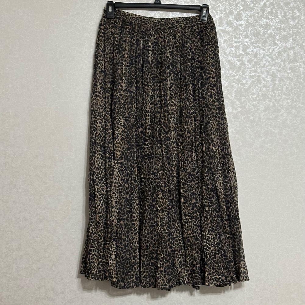 Tiered Broomstick Maxi Skirt Animal Print Reversible Boho Brown Black Neutral M